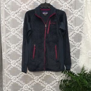 Patagonia Jacket Navy Red Fleece Full Zip Up Woman Sweater Size Medium Polartec